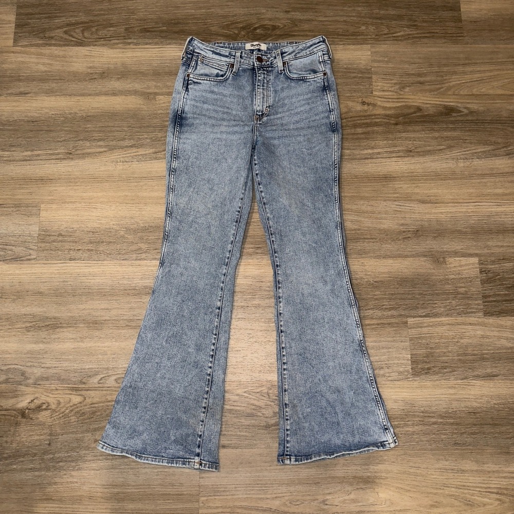 Wrangler Retro Womens High Rise Flare Leg Jeans Light Wash Denim Blue Size 30x31